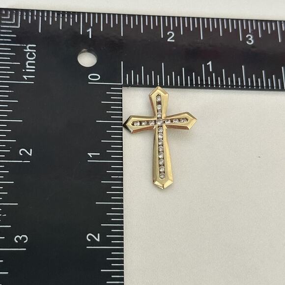 10K Yellow Gold Diamond Cross Religious Pendant - Picture 9 of 13
